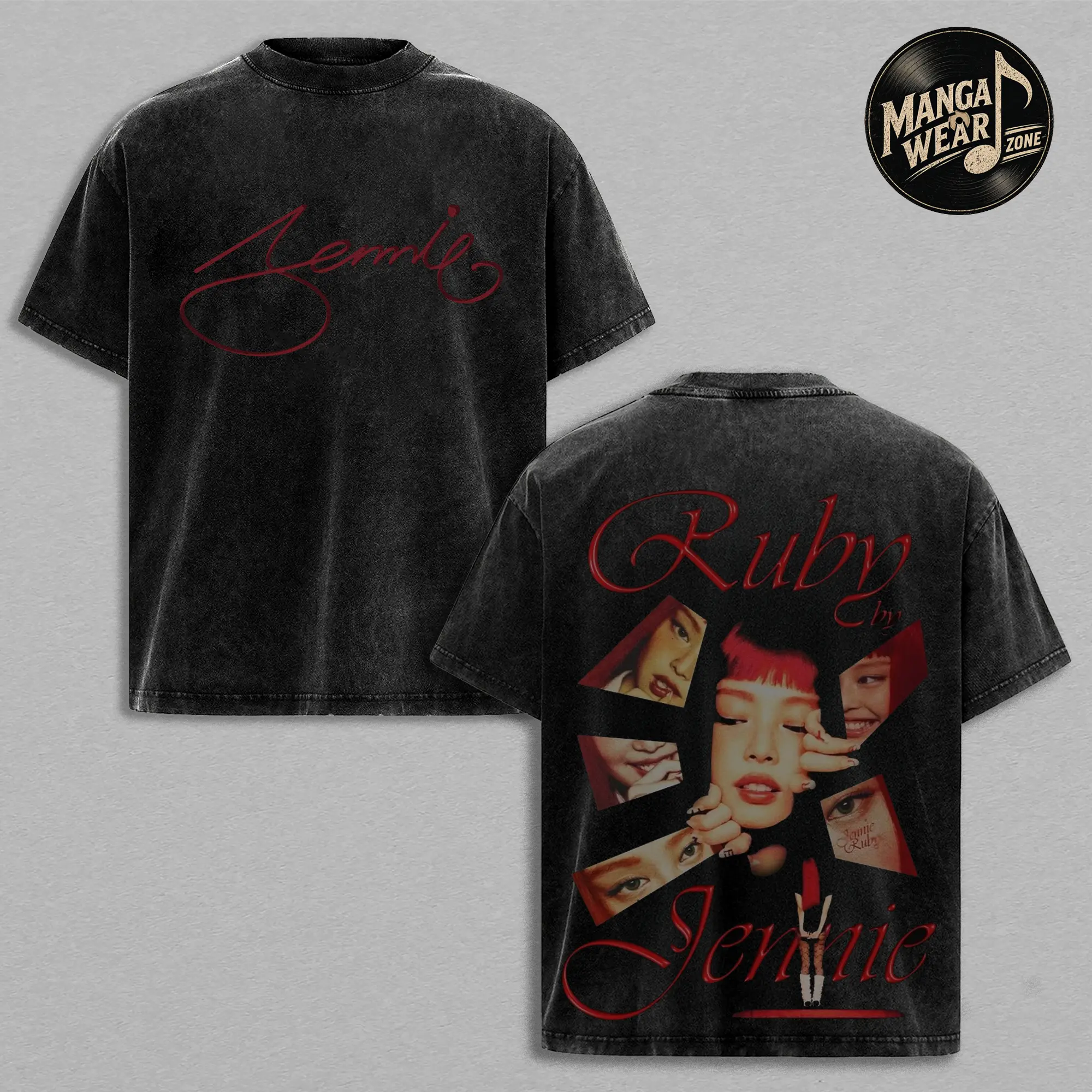 Menswear Jennie Graphic-Print Tee - Rubi Shirt, Breathable Cotton Fabric, Unisex Oversized Streetwear, Vibe-Infused Fan Merch, Concert Outfit Korean Fashion Aesthetic Gift Top