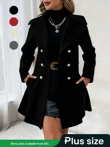 Plus Size Women's Fall Winter Mid-Length Coat, Casual Fashion Outerwear Jacket, Comfortable & Stylish Design for Daily Wear