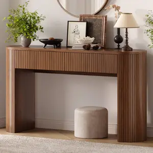 ONBRILL 55/63 Inch Console Table with 2 Drawers, Fluted Entryway Tables with Storage, Sofa Table Behind The Couch, Hallway Tables, Mid-Century Modern Foyer Table for Entryway, Hallway, Living Room