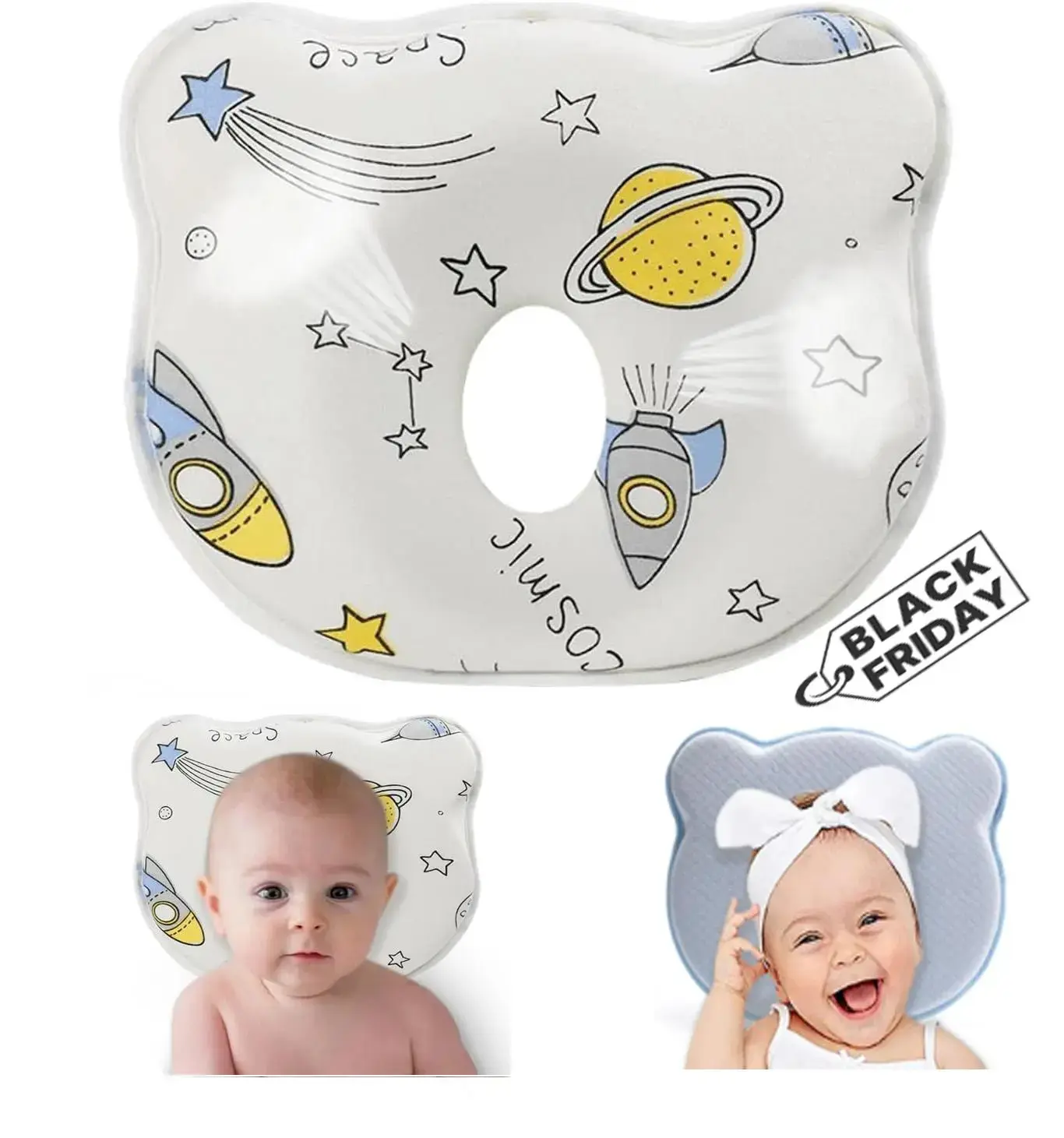 New Upgrade Donut Soft and Cozy Pillow,Memory Foam Head Shaping Baby Pillow Case Prevents Flat Head and Shapes Head Pillow Carrot Neck Support Baby Flat
