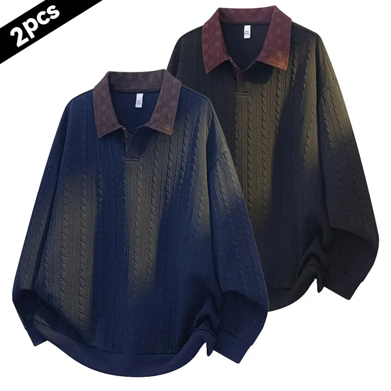 Men's Striped Knit Polo Shirt - Fashion Chic Business-Casual Top for Daily Look, Comfortable Menswear Gift for Husband