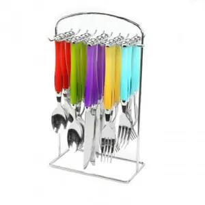 Gibson Home Santoro 20-Piece Metal Stainless Steel Cutlery Tableware Set, Assorted Colors, with Plastic Hanging Rack