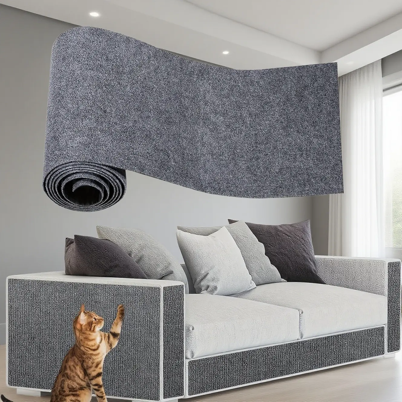 Cat Furniture Protector | Trimmable Self-Adhesive Scratch Pad Vertical Scratcher (Gray, 78.7x15.8) Shields Sofa/Door/Cat Tree from Claws Black Friday Deal: Pet Essential Christmas Gift for Cat Owners