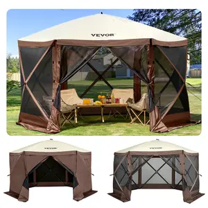 Summervibes VEVOR Gazebo Screen Tent, 10x 10 ft, 6 Sided Pop-up Camping Canopy Shelter Tent with Mesh Windows, Portable Carry Bag, Ground Stakes, Large Shade Tents for Outdoor Camping, Lawn and Backyard