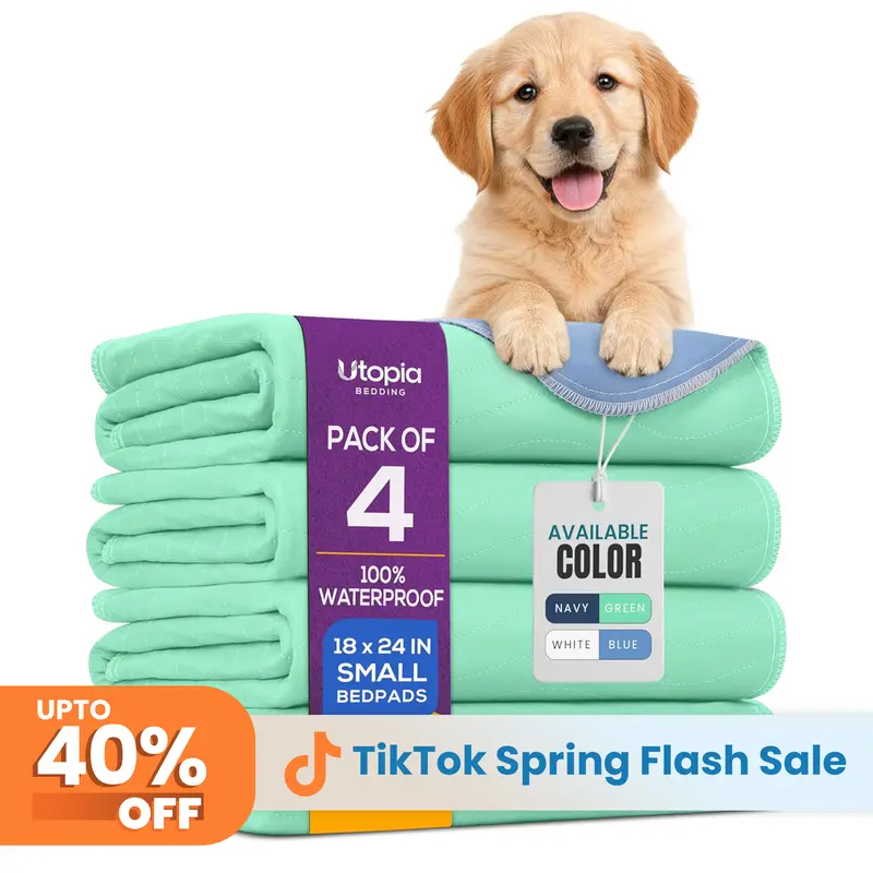Utopia Bedding 34x52 in Set of 4 Reusable Washable Waterproof Cloth Dog Pee Pads - Soft Surface, Durable Repeated Use, Incontinence Solution for Pet Training, Kids Bed Pads