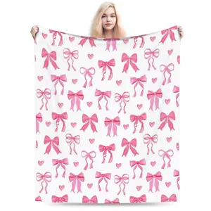 Bow Throw Blanket – Premium anti-pilling flannel throw blanket; ultra-soft velvet, lightweight and cozy bed blanket; wrinkle-resistant, hypoallergenic, no shedding; foldable travel blanket—perfect for the couch, camping, movie nights, and gifting.