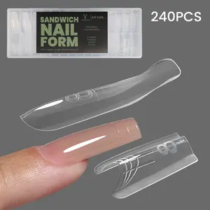 YOKEFELLOW Original Sandwich Nails Dual Forms W559 Square Nail Mold with Guide Lines for Quick Nails Extension Reusable Nail Forms 240PCS/BOX 15 Size Nail Extension Top & Bottom Forms No Paper Forms Needed Plastic Form Salon Nail Art Tools