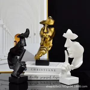 Thinker Statue Sculpture – “Silence Is Gold” Resin Figurine for Office, Study & Living Room Decor