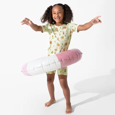 BELLABU BEAR Girls' Capybara Boba Bamboo 2-Piece Pajama Short Set, Eco-Kind Soft Breathable Moisture-Wick Fabric, Cartoon Colorful Animal Pajama Sleepwear