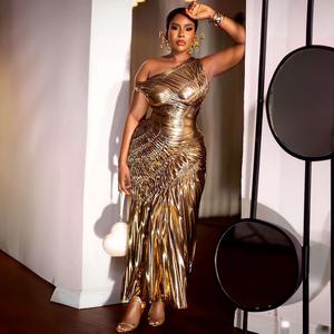 Metallic Ruched Slim-Fit Formal Party Maxi Dresses