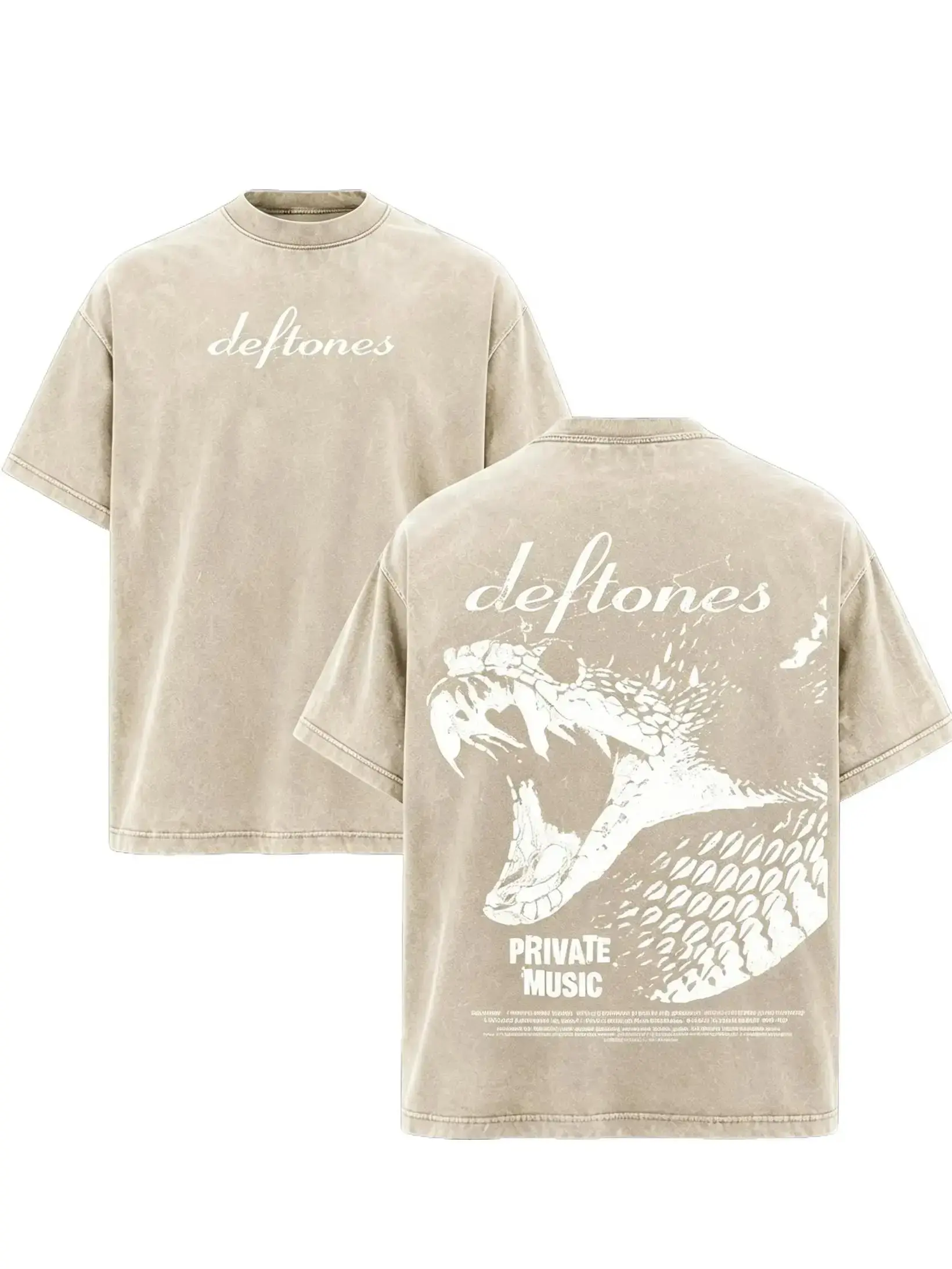 Deftones Band Graphic Tee, Vintage Washed Heavyweight Cotton Oversized Double-Sided T-Shirt, Alternative Metal Rock Band Shirt, Retro Y2K Streetwear, Unisex Short Sleeve Tee