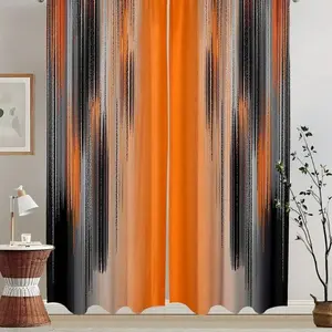 2 pieces of orange and black gradient printed curtains, semi-transparent for privacy protection, fade-resistant, machine washable and hand washable, suitable for bedroom home decoration and living room curtains, Window Curtain
