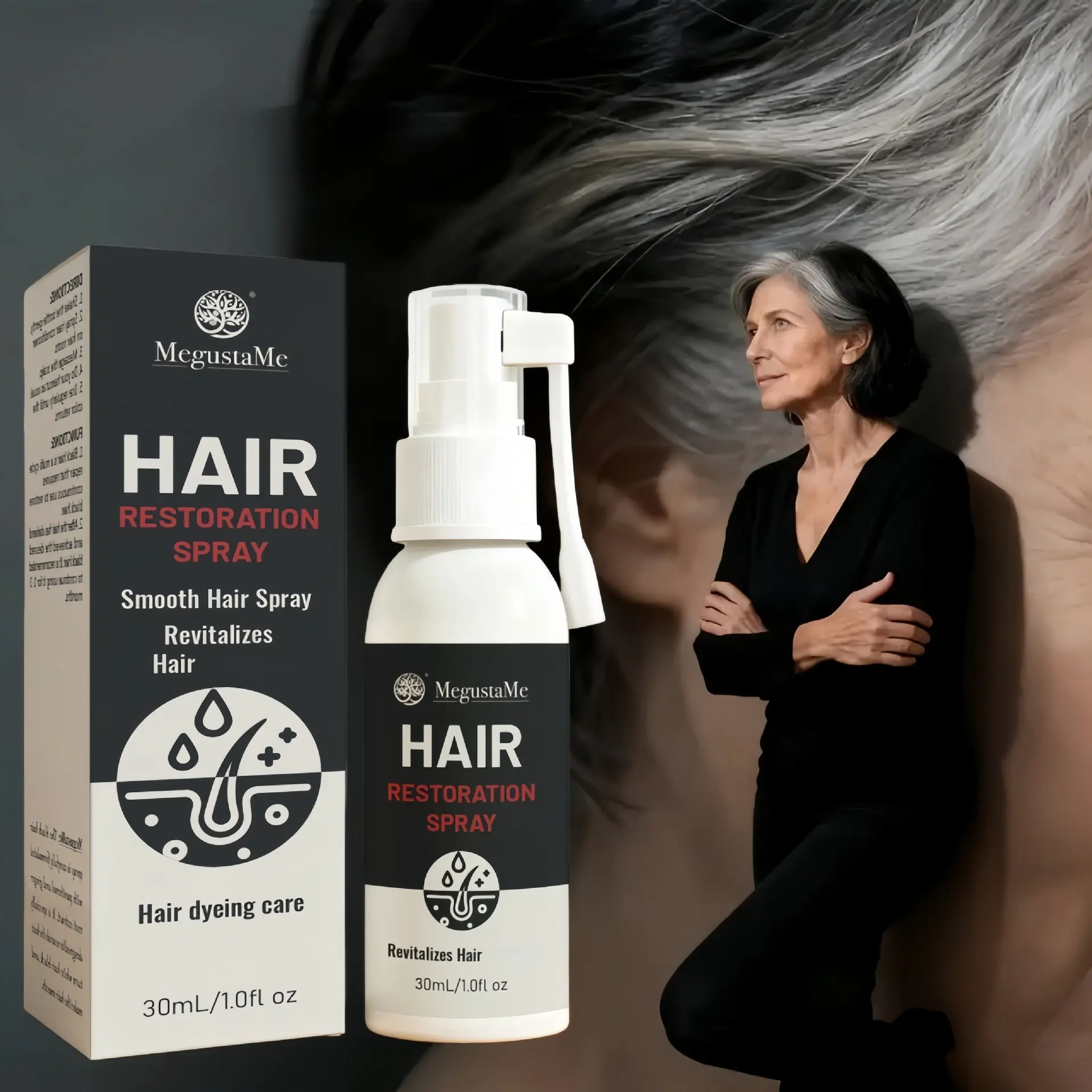 MegustaMe Hair Restoration Spray - Ginseng-Infused Gentle Haircare Treatment for Daily Use, Supporting Graceful Aging with Each Application