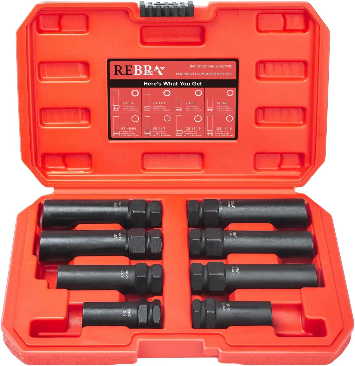 6 Spline & 7 Spline Lug Nut Socket Set, Drive Wheel Lock Key, Locking Nut Removal Tool for Easy Installation on Aftermarket Rims (8-Pieces)