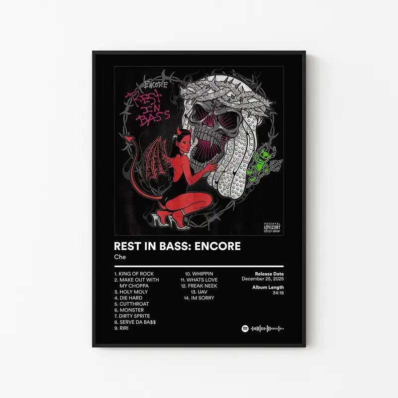Aesthetic Y2K Grunge Che Rest In Bass Encore Music Album Poster Dark Gothic Skull Devil Print Premium Silk Finish Art Dorm Room Wall Decor Gift for Rap Fans