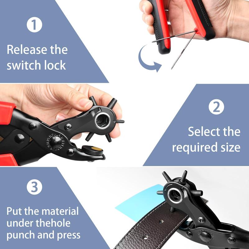 Leather Hole Puncher for Belts Watches Handbags Revolving Punch Plier Kit with 6 Stage Rotation Ergonomic Design 2 4.5mm Punching Diameter Professional Leather Punch Tool