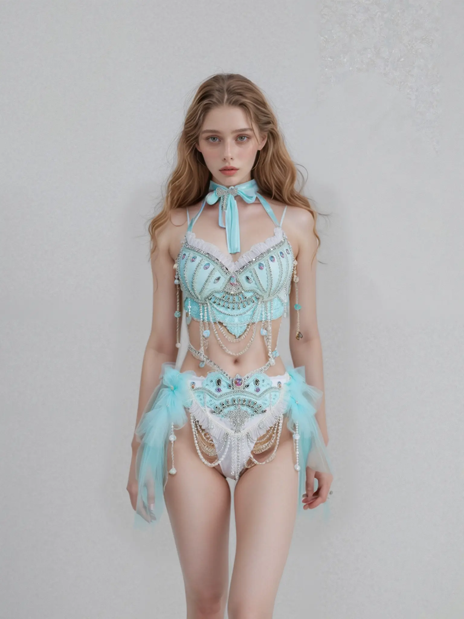 Jasmine 2-Pieces Party Goddess Set - Halter Neck Top & Bottom with Tulle Skirt, Costumes for Women