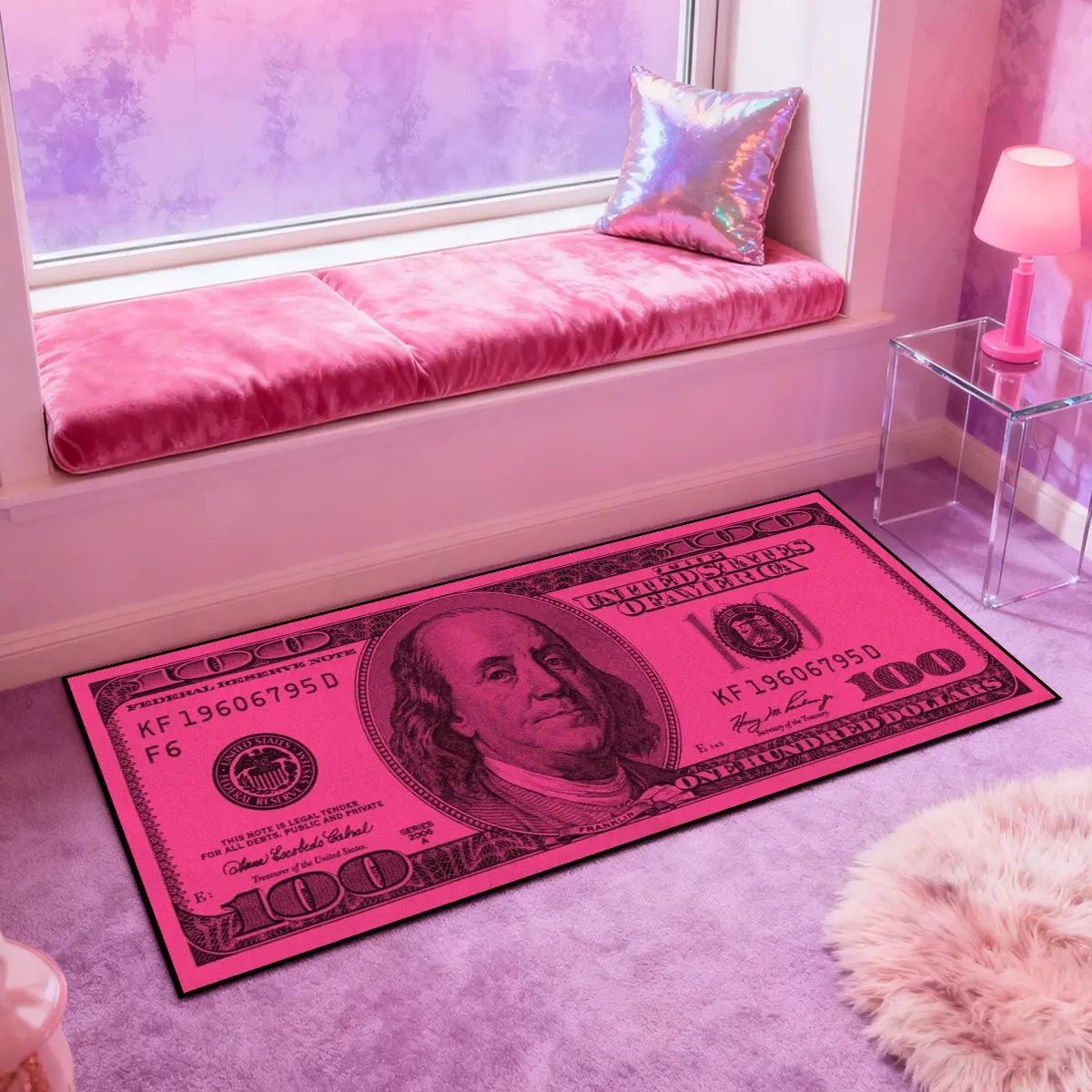 Y2K style Dollar Rug, Decorative Rugs, Y2K Aesthetic pink dollar pattern design, Machine washable, soft comfortable non-slip floor mat, suitable for hallway, kitchen, bedroom, Available in multiple sizes, Y2K home decoration