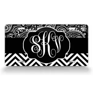 Black Grey Scale Monogram Personalized Plate, Custom Truck Tag, Plate for women, Monogram, Accessories