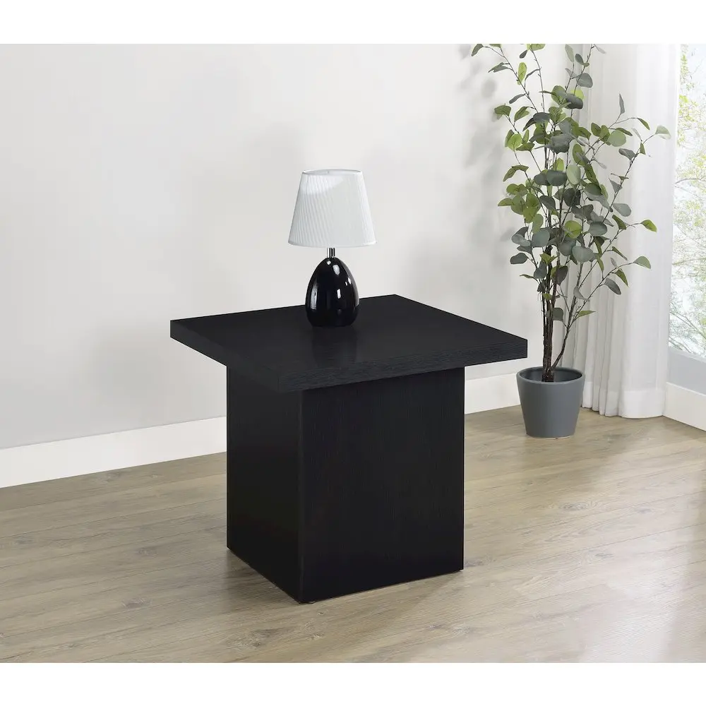 Eco-Friendly Square Silhouette Engineered Wood Side Table, Scratch-Resistant Laminate Veneer, Black Indoor End Furniture