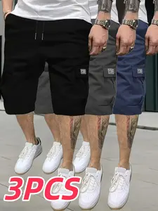 3 Piece Men's Cargo Shorts Set for Summer, Loose-Fitting Lightweight Casual 5-Point Pants, Versatile Fashion for Daily Wear