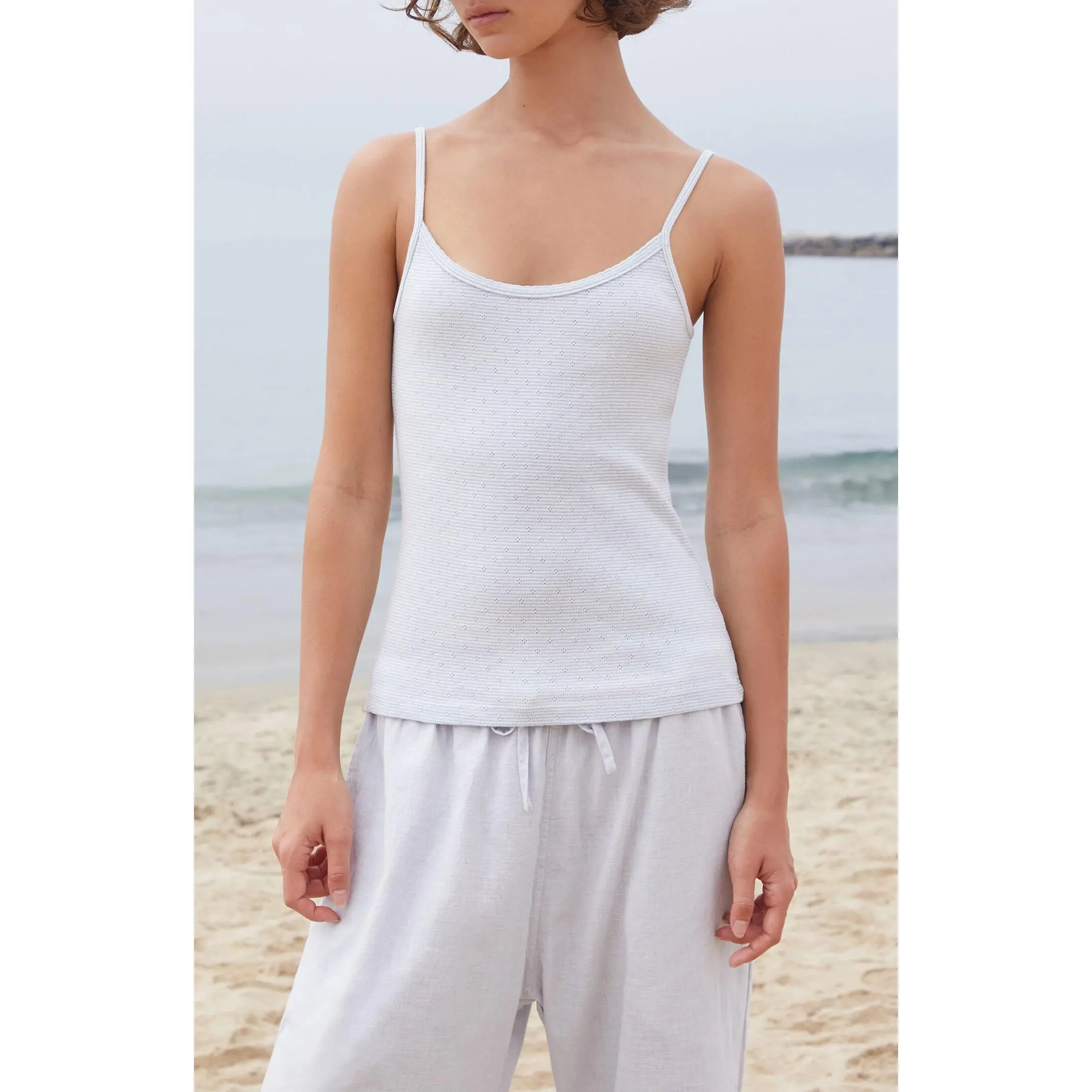 John Galt Women's Light Blue & White Striped Skylar Tank Top