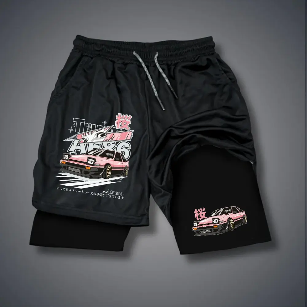 AE86 Trueno JDM Anime Eyes Double-Layer Sports Shorts Graphic Shorts Black Shorts Camo Shorts Streetwear Shorts Men Outfits Men Short Shorts Vacation Outfits Shorts