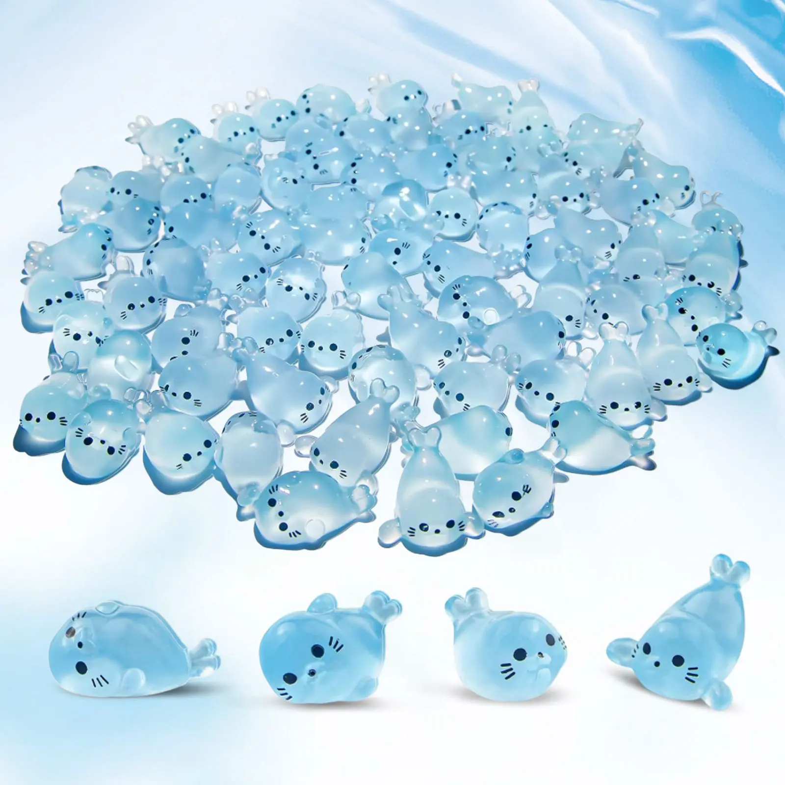 120PCS Glowing Light-Up Resin Fairy Figure Seals, Luminous Decorative Mini Animal Ornaments for Dollhouse, Desk Decor (120pcs-glowing seal Set)