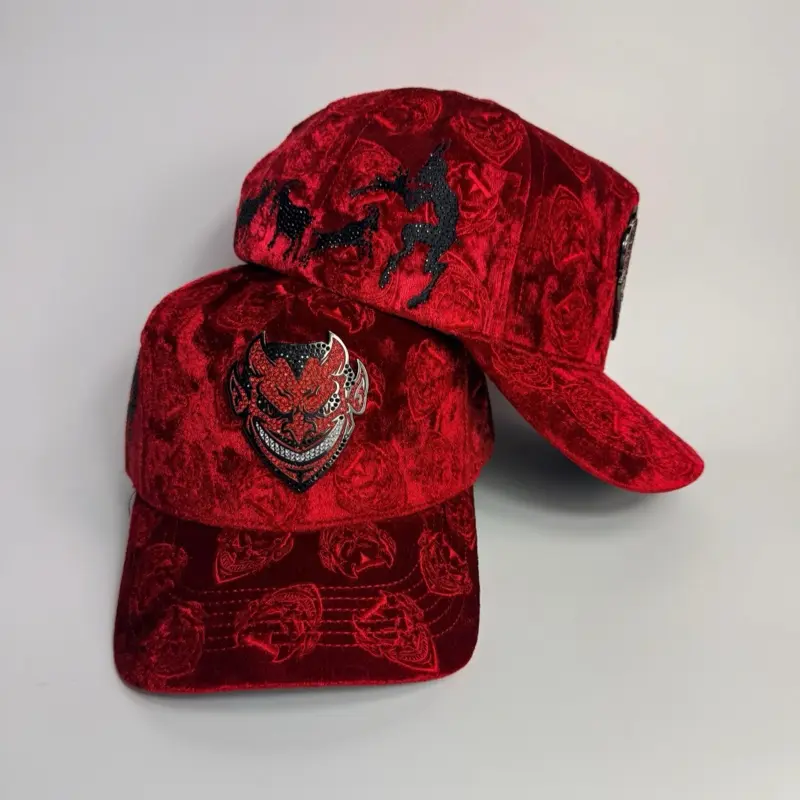 Lucifer Hat Chucky Hats Color Roja Design of Satanas Red Velvet Devil Face Embroidered Cap