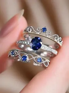 Elegant Rhinestone Decor Promise Rings for Women (3pcs/set), Fashion Engagement Rings for Party, Daily Decor, Trendy All-match & Exquisite Jewellery As Birthday Gift, Statement Rings