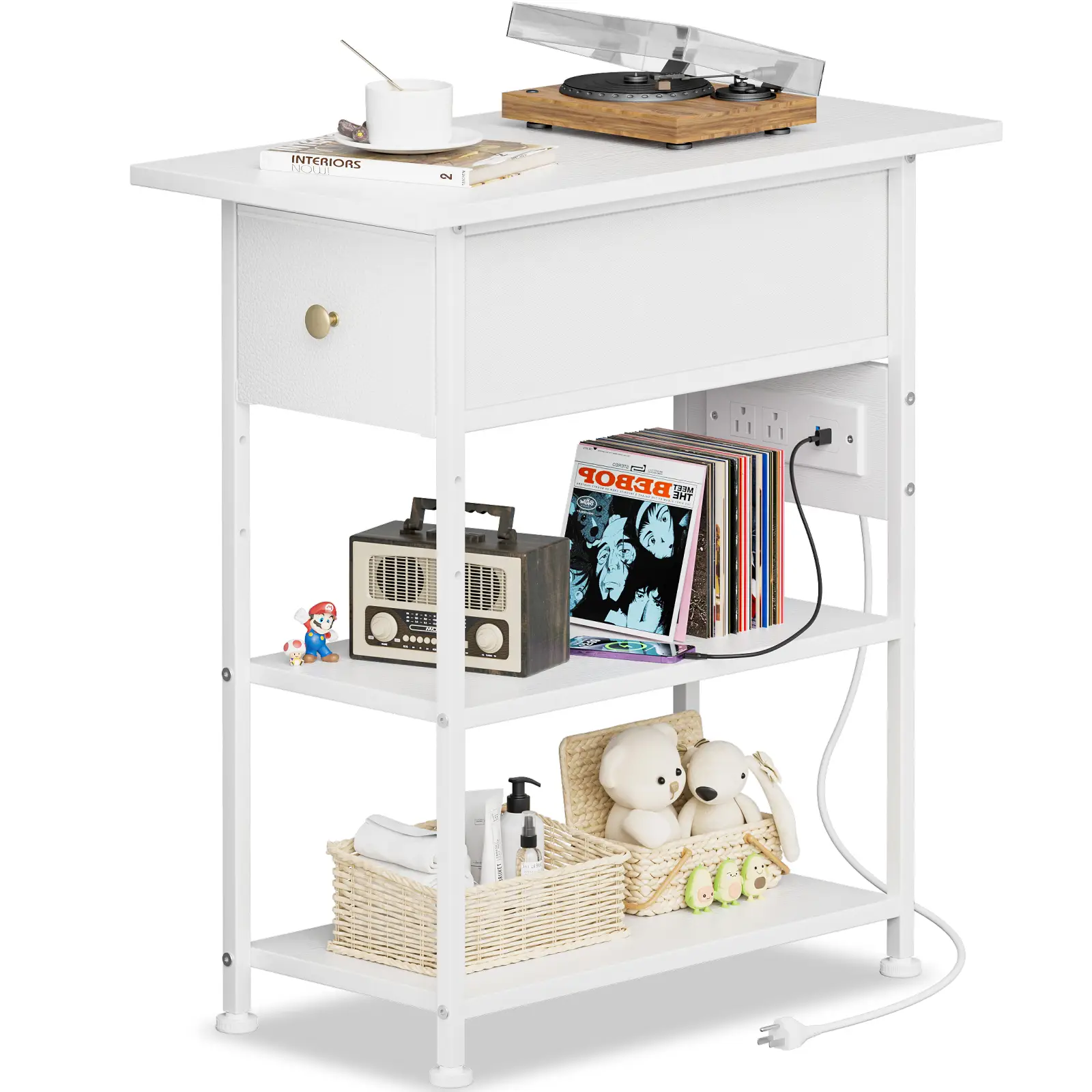 LED Light End Table with USB Charging, Accent Table with Drawer, Nightstand Set for Bedroom Furniture Desk, Coffee Table