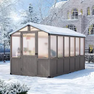 【 Shipped Separately in Multiple Packages】Aoxun 6x12 FT Wood Green House for Outdoors Polycarbonate Panel Wooden Walk-in Greenhouse Kit with Automatic Temperature Control Roof Vent and Lockable Door for Outside Backyard Garden Gray