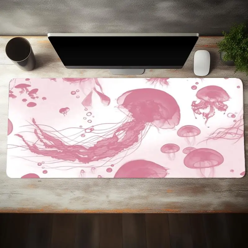 Jellyfish Pattern Large Gaming Mouse Pad, Office Desk Accessories, Non-slip Rubber Base Stitched Edge Keyboard Pad for Desk Laptop Desktop, Suitable for Home Office Game