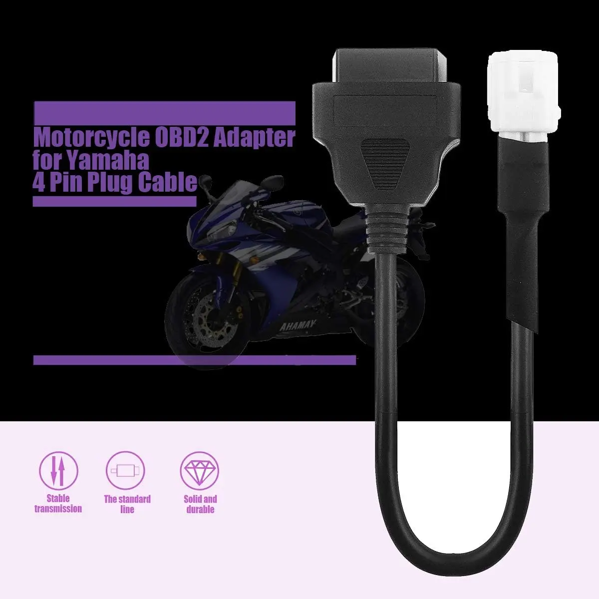 OBD2  Connector Scanner for Yamaha FJR FZ09 FZ10 MT07 MT09 MT10 R1 R6 TMAX 530 XSR 700 900 XT1200ZE, 4 Pin Full Diagnostic , OBDII Adapter Connector  Scan Tool for   ATV