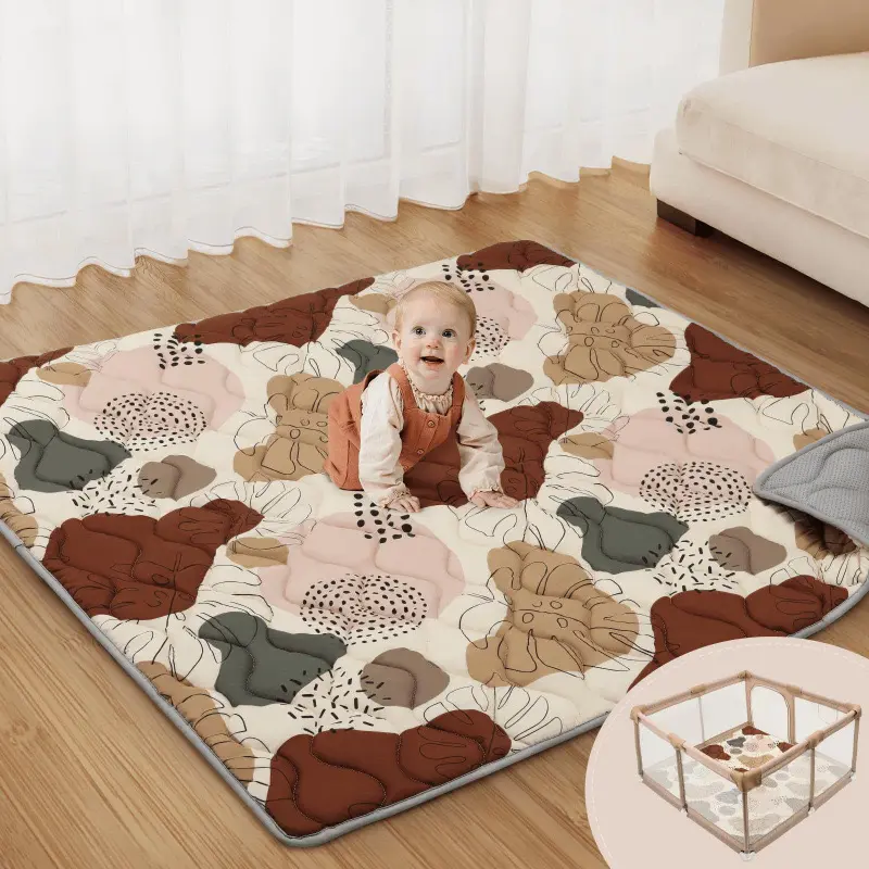 Thick And Soft Play Mat Available in Sizes 50" X 50" Or 71" X 59", Designed to Be Foldable And Non-Slip, This One-Piece Floor Mat Is Machine Washable And Perfect for Tummy Time