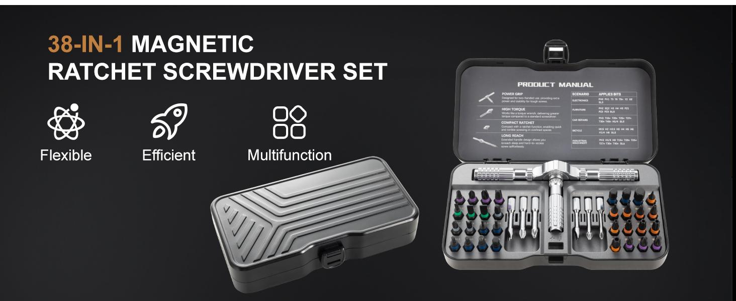 【DealsForYouDays】BoltWay 40 in 1 Magnetic Ratchet Screwdriver Set with 38 Alloy Steel Bits,T-Handle,Smooth Ratcheting,Strong Magnetic Grip,Rust-Resistant,Portable Compact Tool Kit for Furniture,Bicycle,Home Appliance Repair,Ideal,HandymanDIY Lovers detail 5