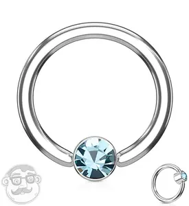 Aqua CZ Flat Disk Captive Ring