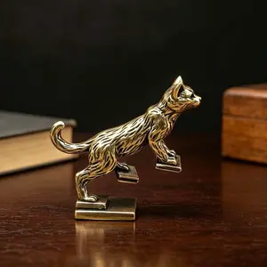 Brass Cat Climbing Stairs Statue, Vintage Weathered Craft, Cute Cat Desktop Decor, Office Bookshelf Decoration, Animal Lover Collectible