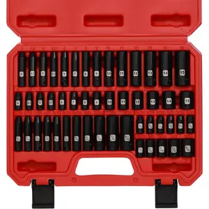 50PCS 1/4 Inch Drive Master Impact Socket Set,Metric/SAE,Deep/Shallow,6 Point,CR-V, 5/32 Inch - 9/16 Inch, 4mm - 15mm