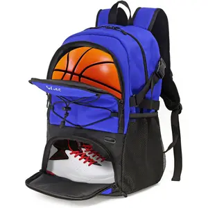 WOLT Basketball Backpack Large Sports Bag with Separate Ball Holder & Shoes Compartment Blue