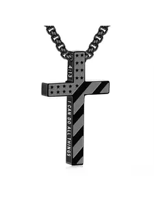 Stainless Steel Saint Benedict Medal Pendant Necklace for Men and Women Hip Hop Style Round Coin Necklace with Colorful Cubic Zirconia Accents Fashionable Religious Jewelry Gift
