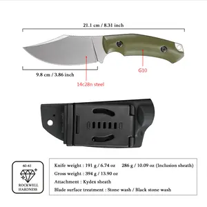 SDOKEDC Knives 14C28N Steel Fixed Blade Knife with kydex sheath G10 Handle for Men EDC Outdoor Camping Survival