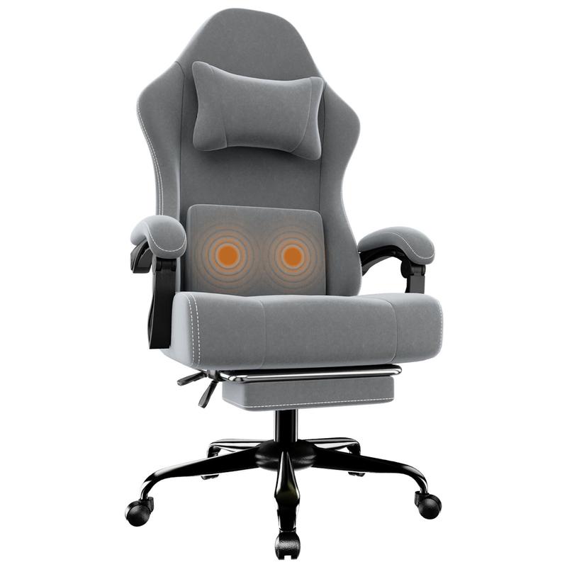 【Bellemave】Massage Gaming Chair with USB Lumbar Pillow - 350lbs Capacity, Retractable Footrest & Independent Pocketed Springs, 90-155° Recline