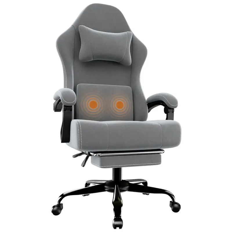 【Bellemave】Massage Gaming Chair with USB Lumbar Pillow - 350lbs Capacity, Retractable Footrest & Independent Pocketed Springs, 90-155° Recline