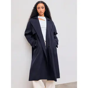 Cider [size 2-26] Collar Solid Button Pocket Trench Coat With Belt SwimWeek
