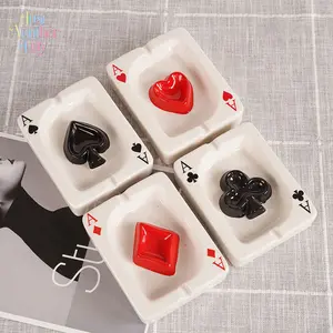 Novelty Poker Card Ceramic Ashtray, Stylish Spade Heart Club Diamond Ash Tray, Decorative Tabletop Accessory for Home Office, Perfect Gift for Smokers & Poker Lovers