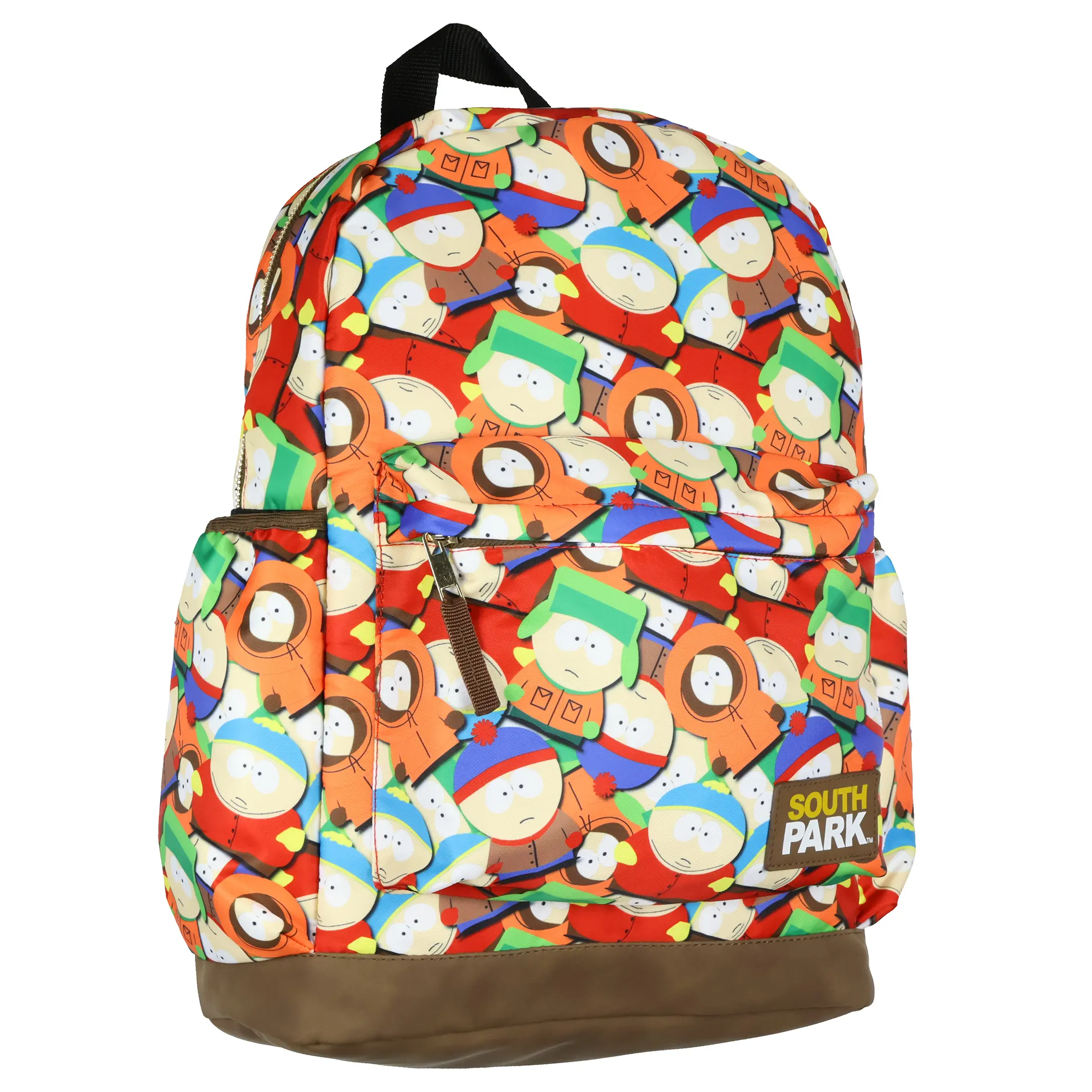 South Park Printed Backpack for School, Cartman Kenny Kyle Stan Design, 16"x3"x13" One Size Children's Bag with Laptop Tech Sleeve & Faux Leather Bottom