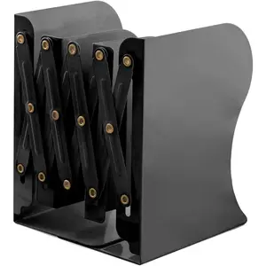 Adjustable Metal Bookends Heavy Duty for Shelves, 2 Dividers, Anti-Slip Design Expandable Book Ends for Desk, Office(Black, 19 inches Max)
