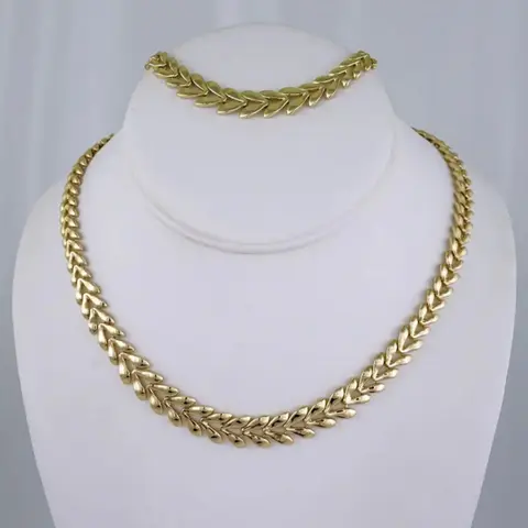 Gargantilla & Pulsera - Choker W - Bracelet - 14K Real Color - Plain - 6mmx45cm - Gold Tone Chain Set