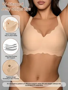 Seamless Jelly Bra for Women, Medium Support Wave Pattern Bralette with 3/4 Coverage, Comfortable Daily Wear Bra